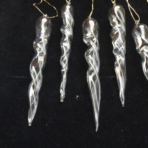 NEW 6” VINTAGE CHRISTMAS BLOWN CLEAR GLASS TWISTING ICICLE ORNAMENT LOT OF 10 - Picture 9 of 12